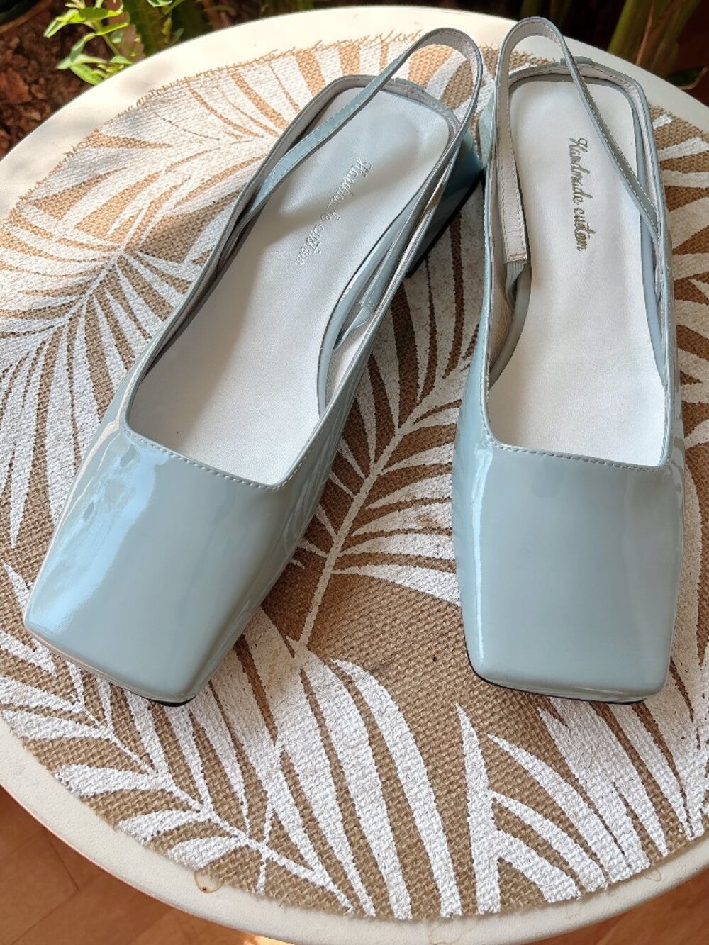 Light Blue Patent Leather Square Toe Slingback Flats – EU 39 / US 9